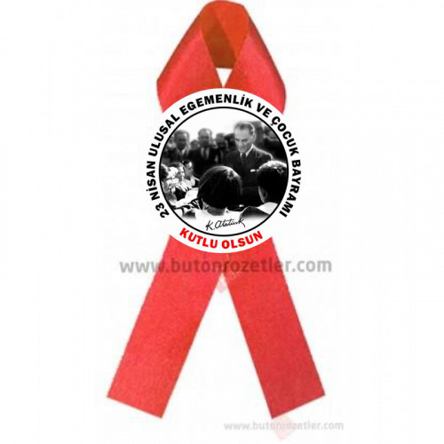 23 Nisan Atatürk Görselli Kurdeleli Rozetler